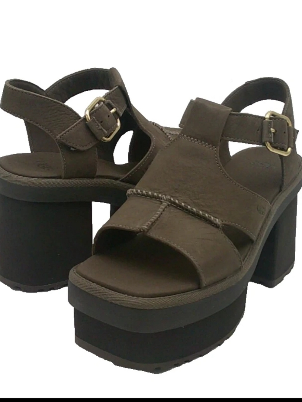 Ugg Women's New Heights Platform T-Strap Nubuck Sandals in Molasses Size 8.5